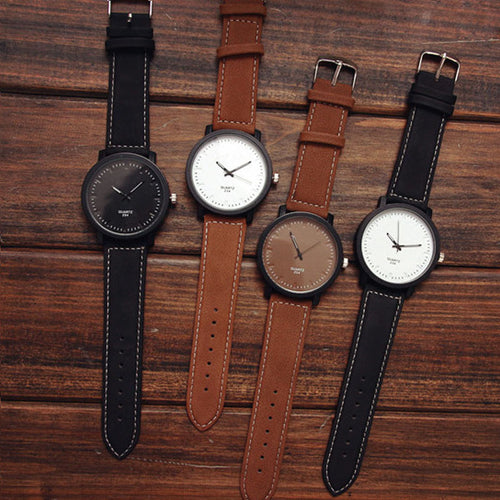 High Quality NEW Watch Fashion Round Steel Case Men women Leather Quartz analog wrist Watch