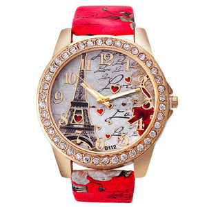 High Quality Ladies Watch Women Curren Tower Pattern Leather Band Analog Quartz