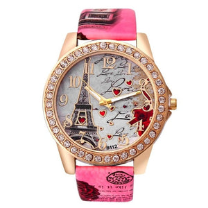 High Quality Ladies Watch Women Curren Tower Pattern Leather Band Analog Quartz