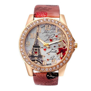 High Quality Ladies Watch Women Curren Tower Pattern Leather Band Analog Quartz