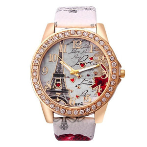 High Quality Ladies Watch Women Curren Tower Pattern Leather Band Analog Quartz