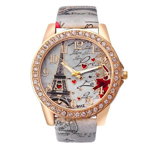 High Quality Ladies Watch Women Curren Tower Pattern Leather Band Analog Quartz