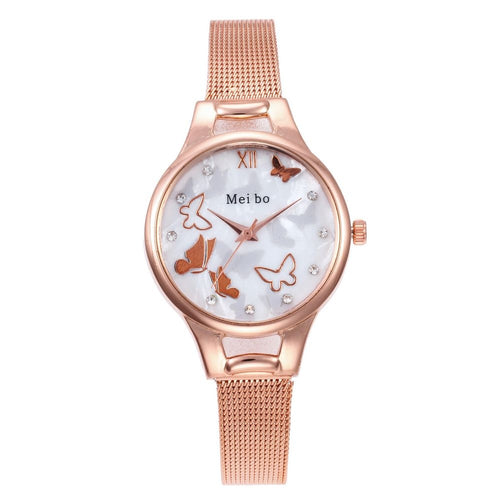 Modern Fashion Gold Quartz Watch Butterfly Women Mesh Stainless Steel Watch Band High Quality Casual Wristwatch Gift for Female